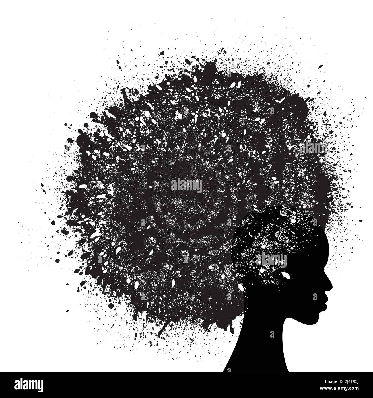 African woman grunge ink splash hair Stock Vector