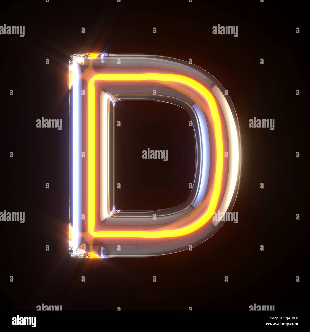 Glowing glass tube font Letter D 3D render illustration isolated on black background Stock Photo