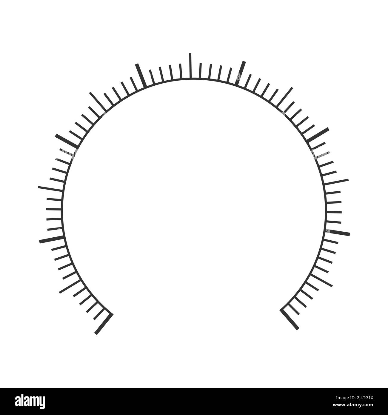 Round measuring chart dashboard template. Pressure meter, manometer, barometer, speedometer, tonometer, thermometer, navigator or indicator scale. Vector outline illustration Stock Vector