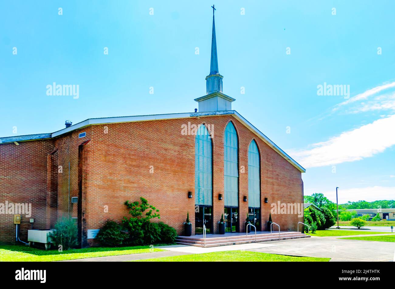 First Baptist Church of Theodore is pictured on Bellingrath Road,  April 15, 2022, in Theodore, Alabama. The church was founded in 1897. Stock Photo
