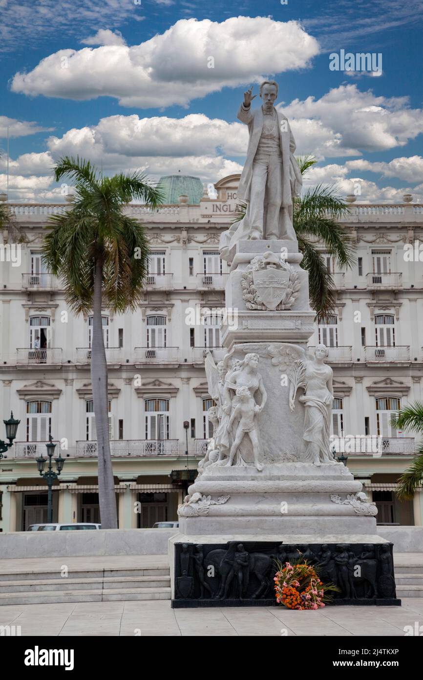Cuba, Havana.  Statue to José Marti, in front of the Inglaterra Hotel. Stock Photo