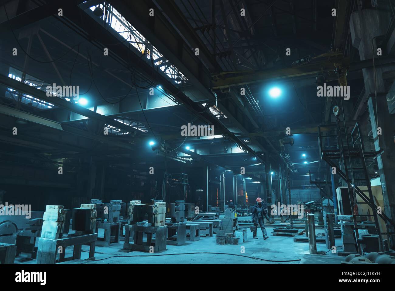Heavy Industry, industrial production of metal manufacturing in foundry factory, workshop with molds. Stock Photo