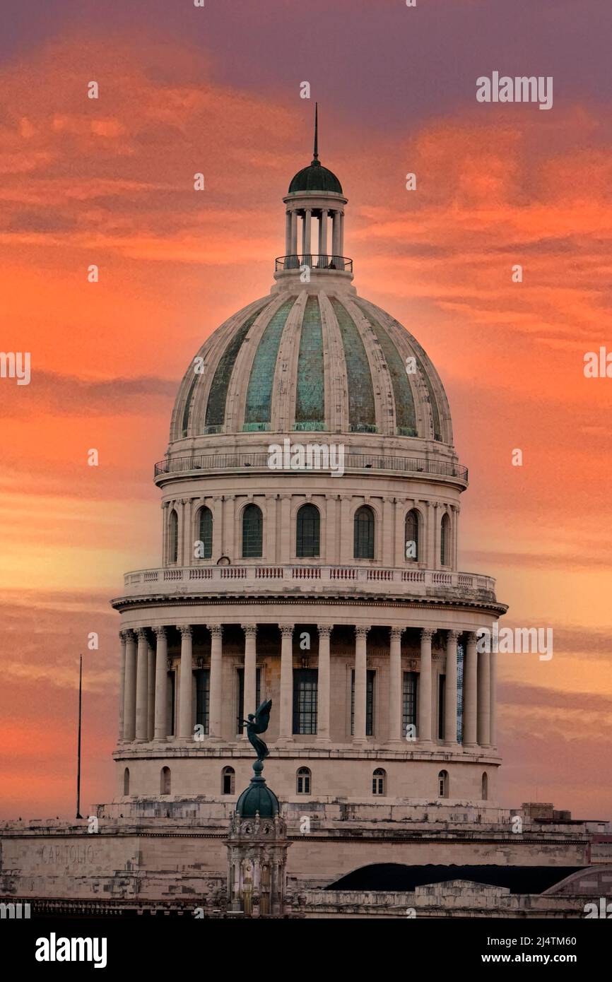 Cuba, Havana.  Dome of the Capitol Building.  The building was inaugurated in 1929. Stock Photo