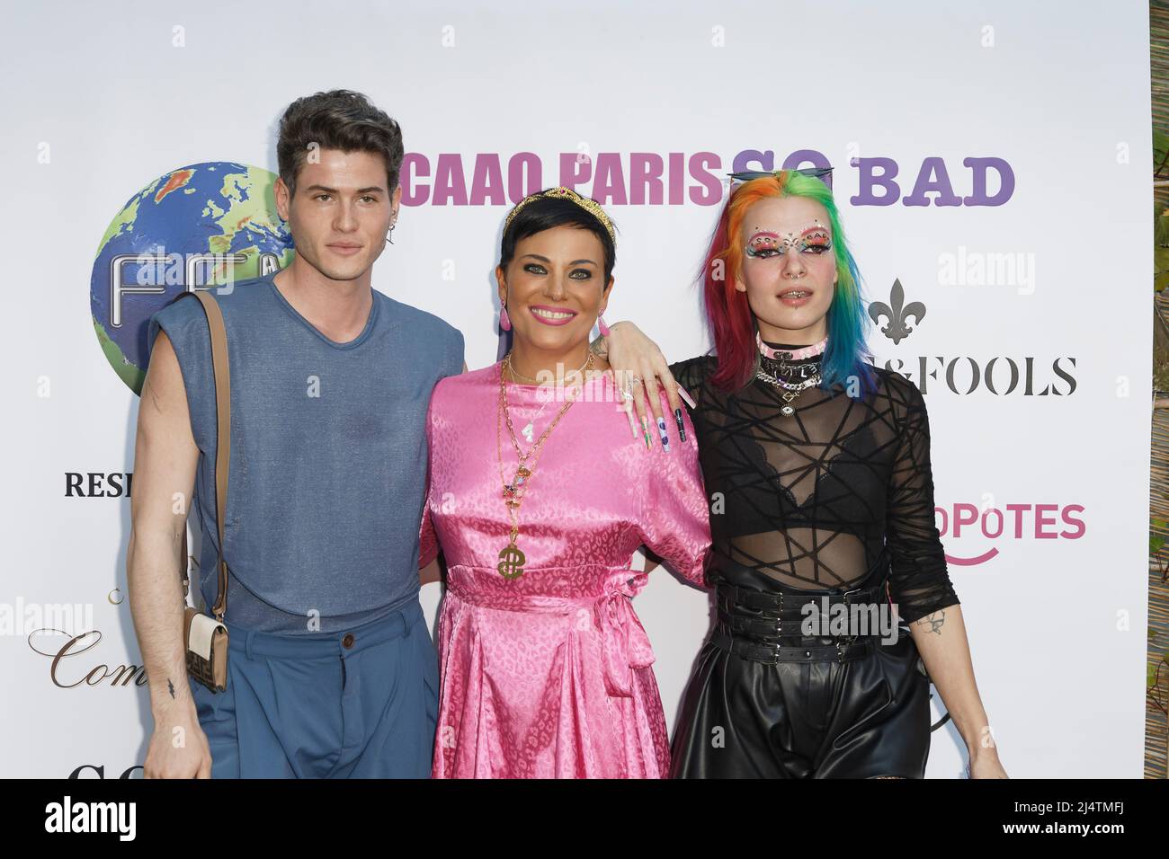 Paris, France. 16th Apr, 2022. Model Raphael Say, Matilda Kahn and influencer Libellule attend the SO BAD MAG launch party at Renoma Cafe Gallery Stock Photo