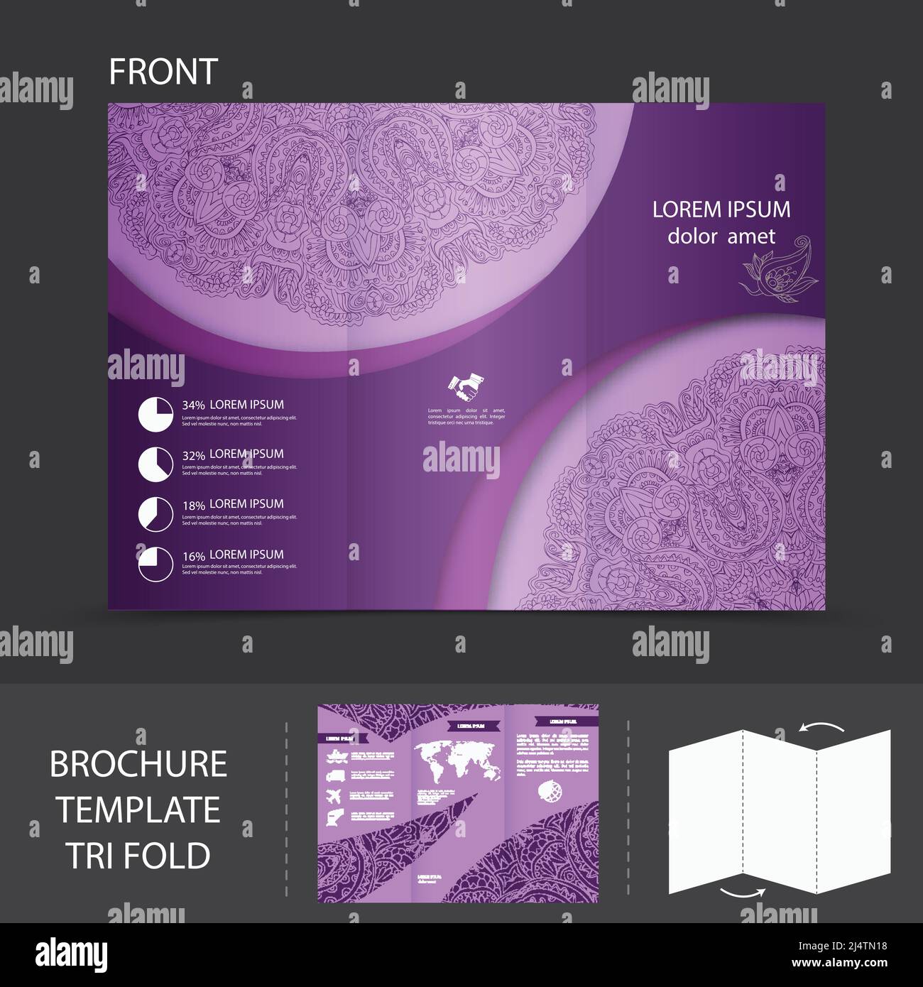 Purple abstract design paper brochure leaflet trifold design back and