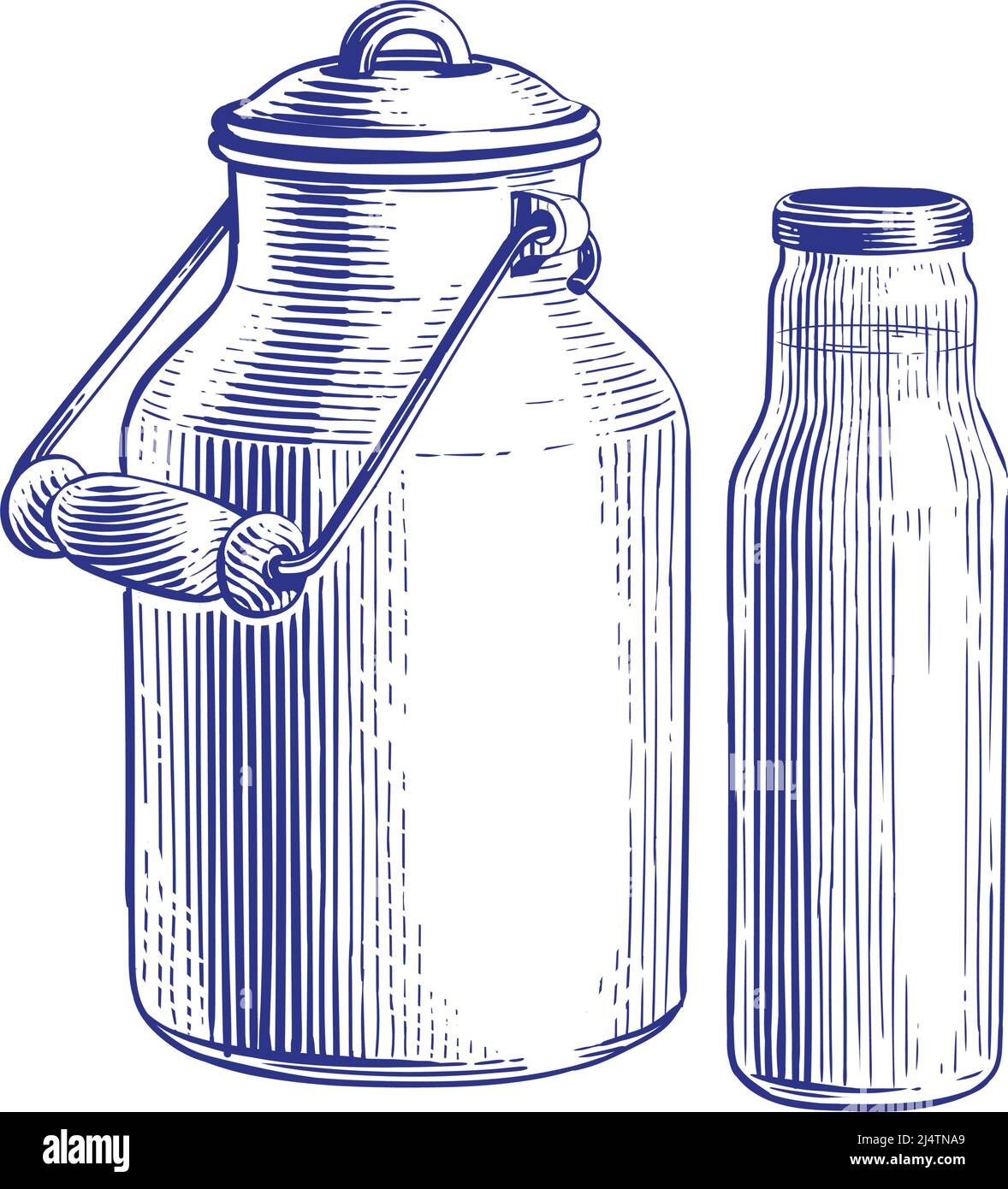milk in a can hand drawing sketch engraving illustration style vector