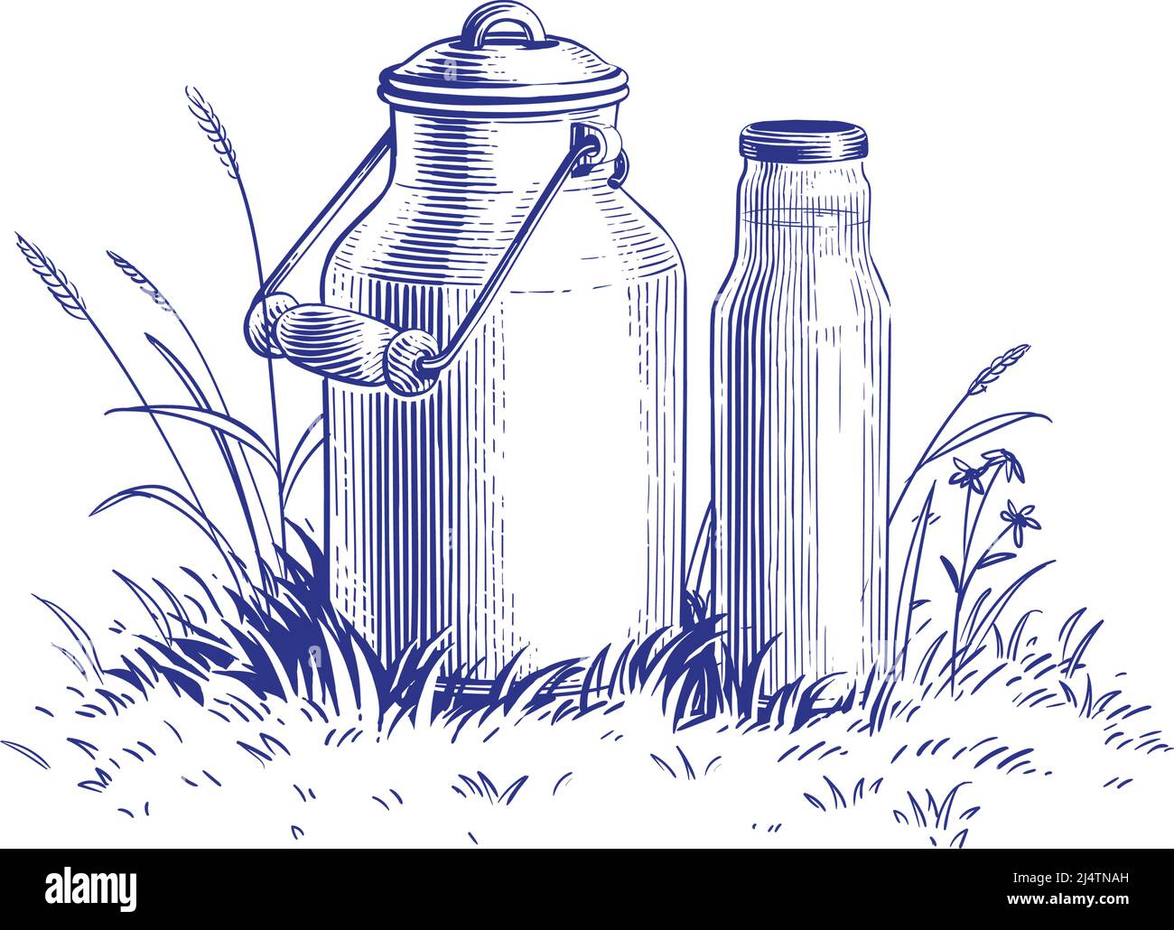 milk in a can hand drawing sketch engraving illustration style vector