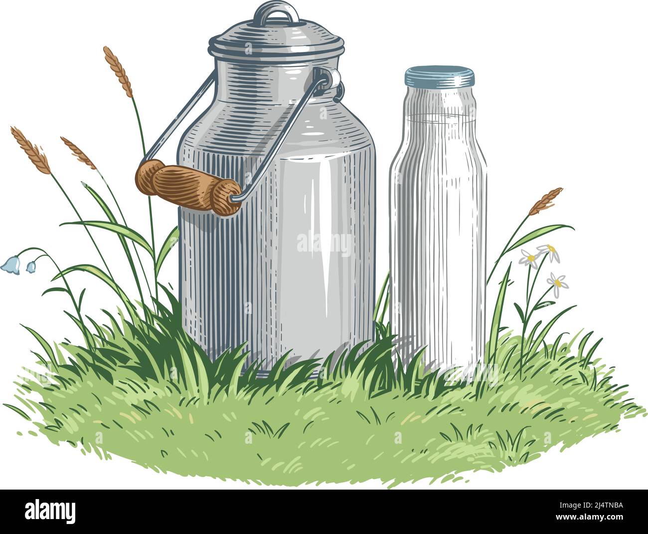 milk in a can hand drawing sketch engraving illustration style vector