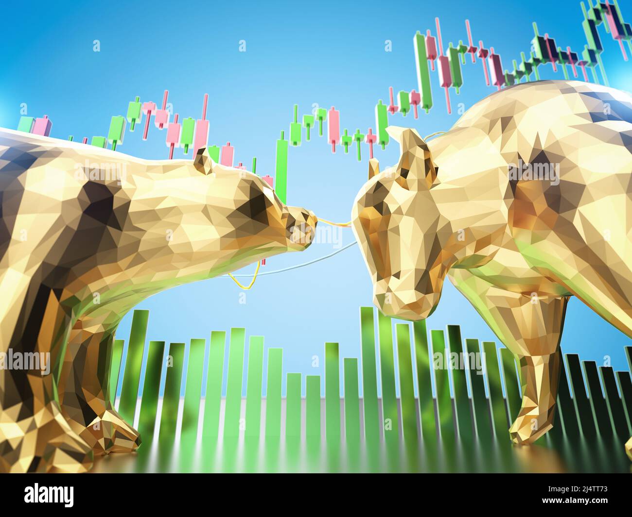 Bull and bear economy concept with 3d rendering bull and bear confront Stock Photo