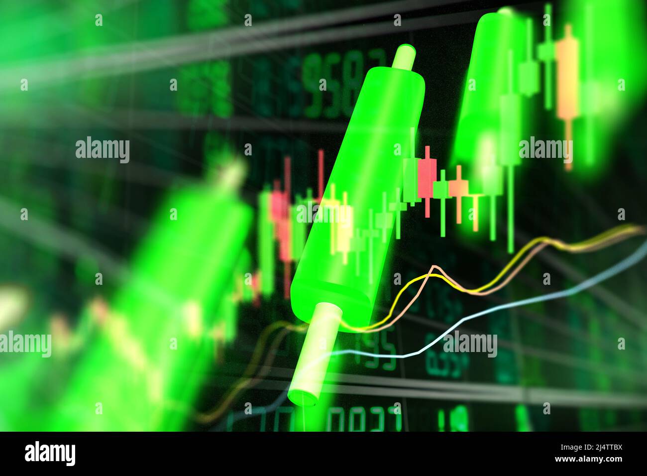 3d rendering green candle stick on stock market chart Stock Photo Alamy