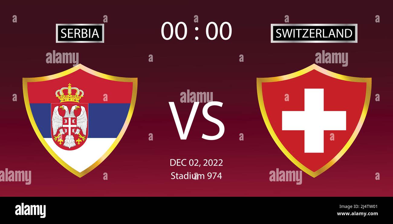 FIFA world cup Qatar 2022. Group stage matches. Serbia vs Switzerland. Match 47. Vector Illustration. eps 10 Stock Vector