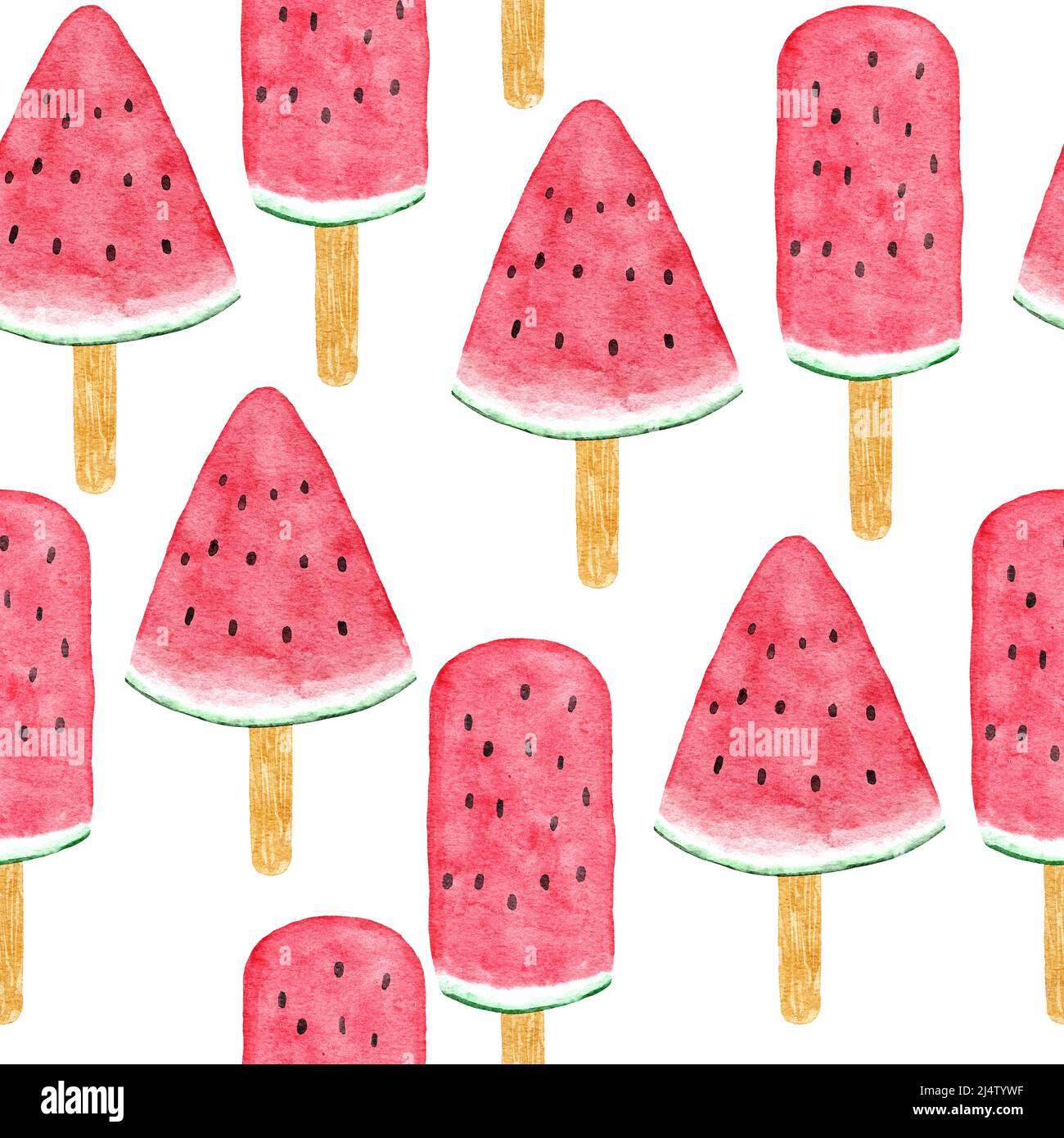Watercolor hand drawn seamless pattern with watermelon ice cream fruit ...