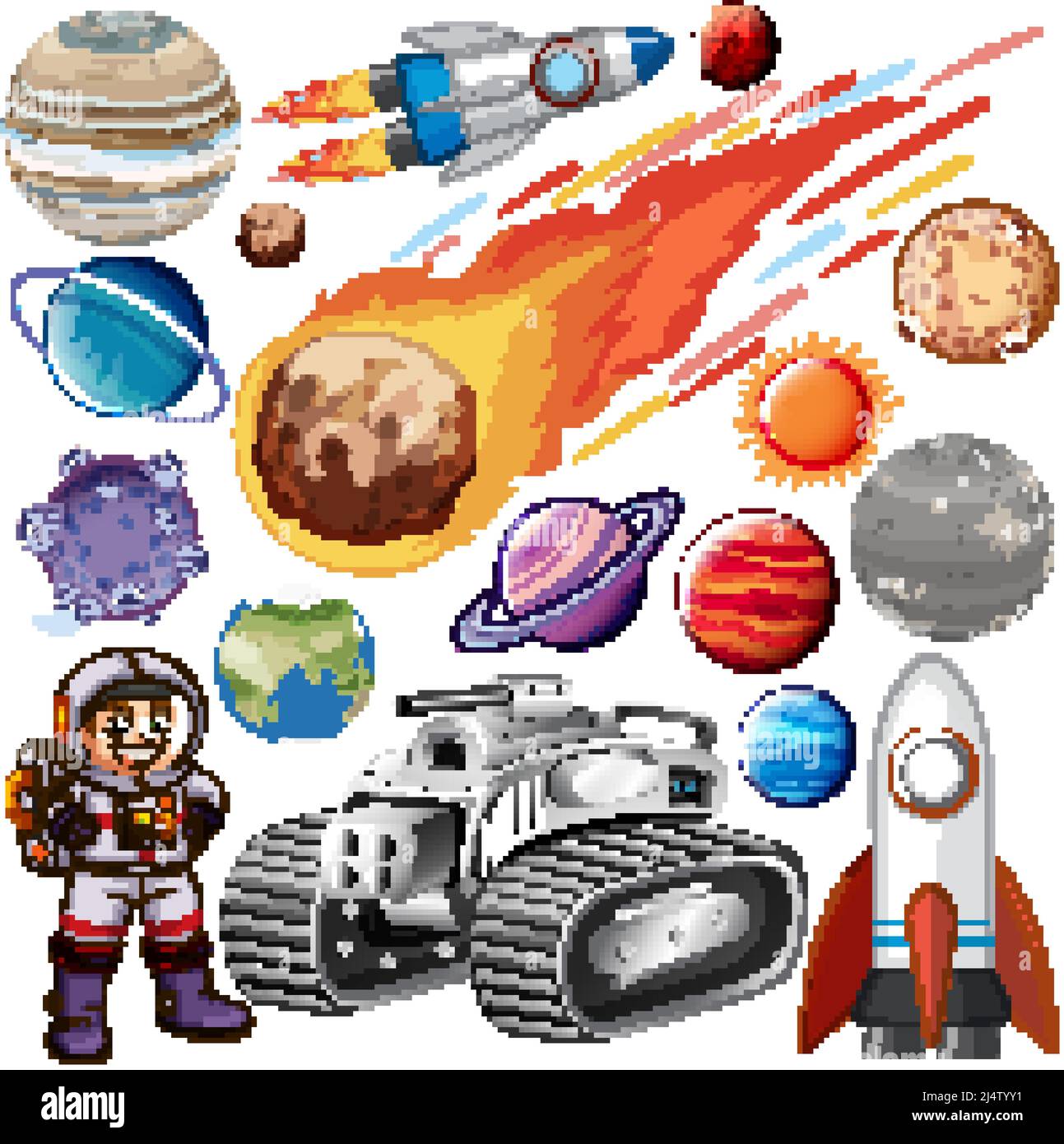 Set of space objects on white background illustration Stock Vector ...