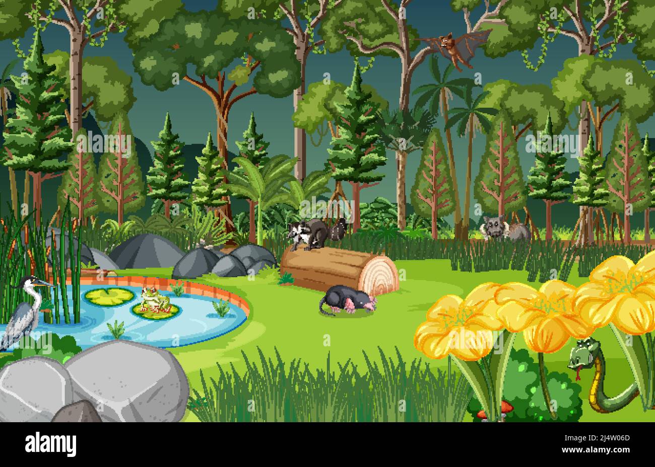 Forest Scene With Wild Animals Illustration Stock Vector Image Art