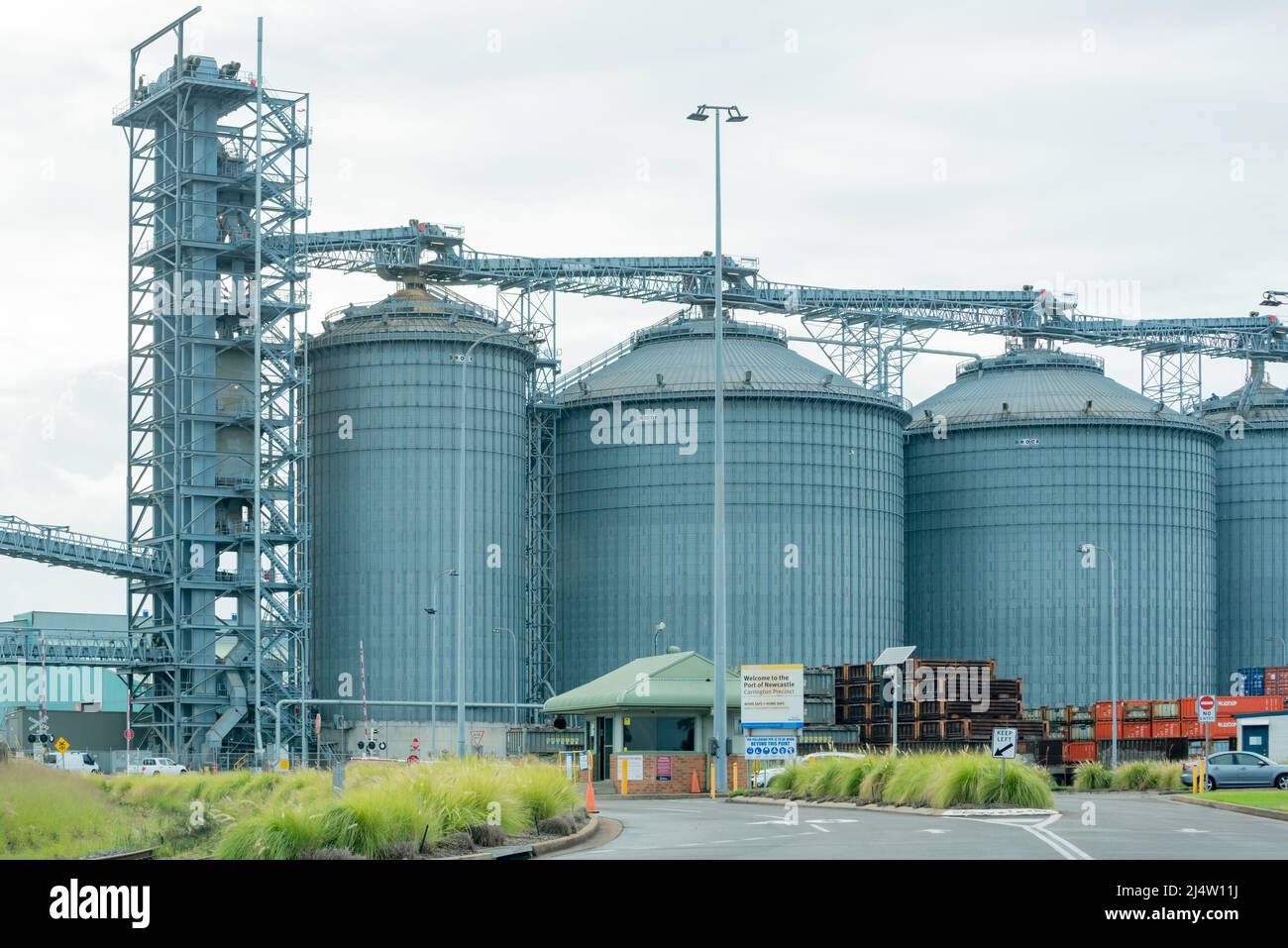 Four of the five grain silos owned by Newcastle AGRI Terminals in