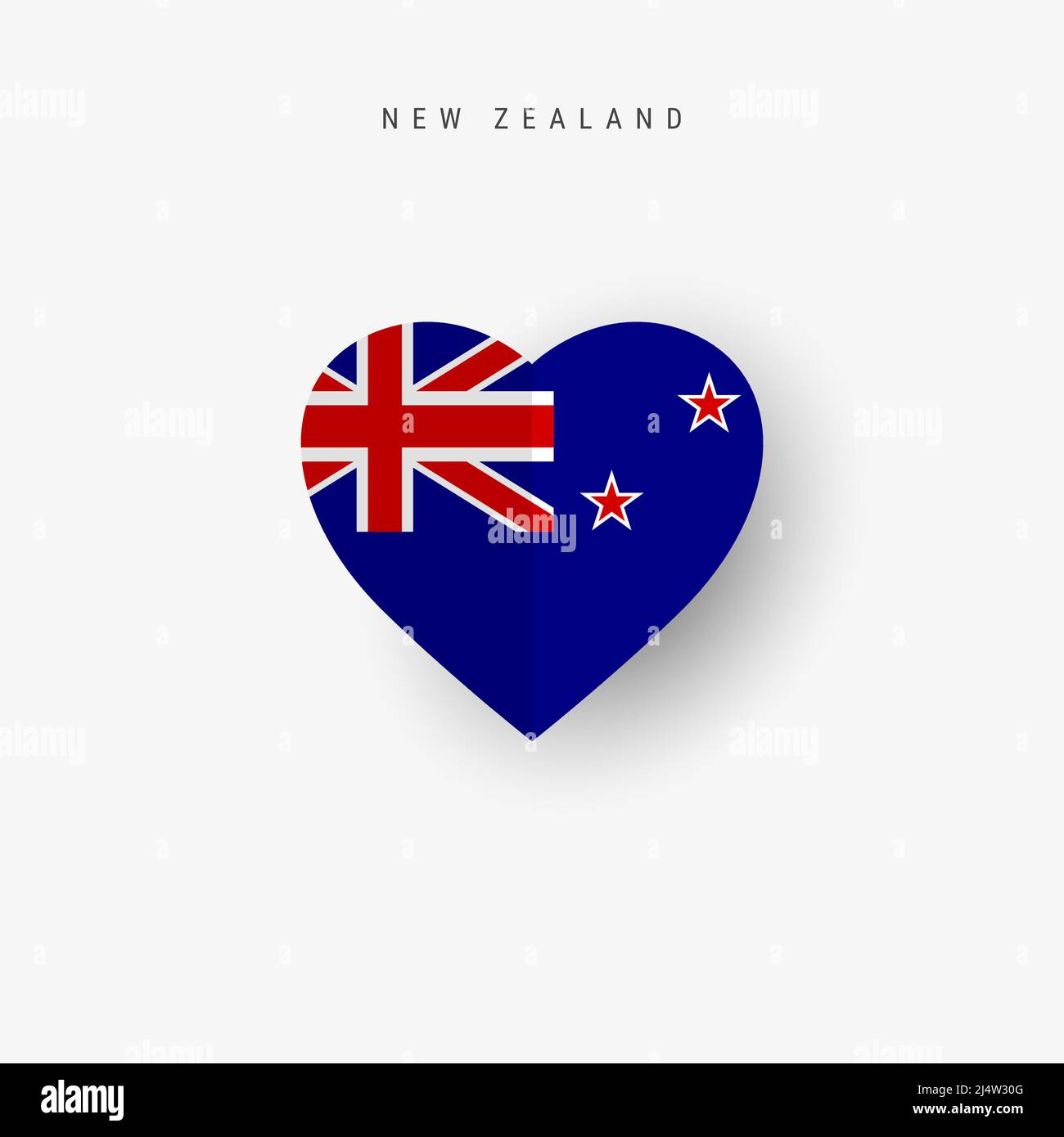 New Zealand heart shaped flag. Origami paper cut Kiwi national banner