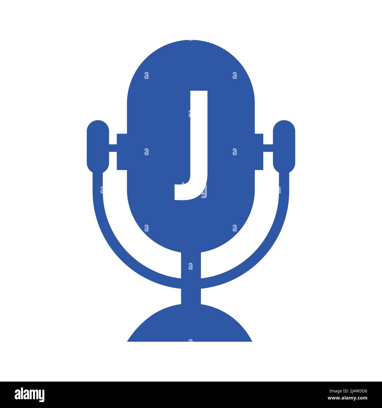 Podcast Radio Logo On Letter J Design Using Microphone Template. Dj Music, Podcast Logo Design, Mix Audio Broadcast Vector Stock Vector
