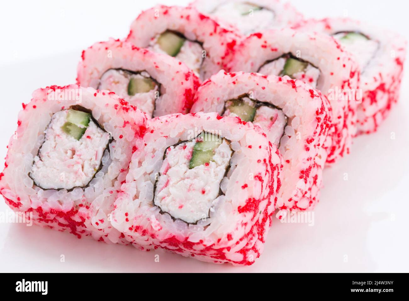 Sushi set and composition at white background. Japanese food restaurant
