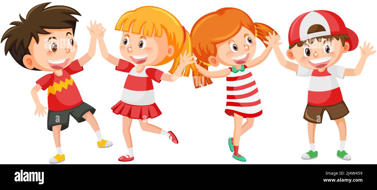 Happy boy and girl in greeting gesture illustration Stock Vector Image ...
