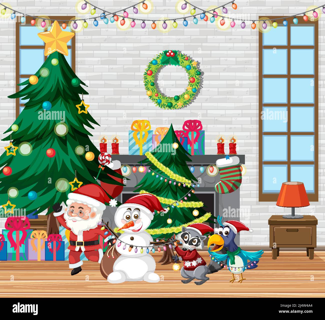 Christmas theme with Santa and snowman illustration Stock Vector Image ...