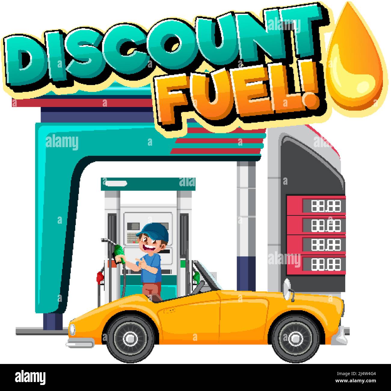 Gas station with discount fuel word logo illustration Stock Vector