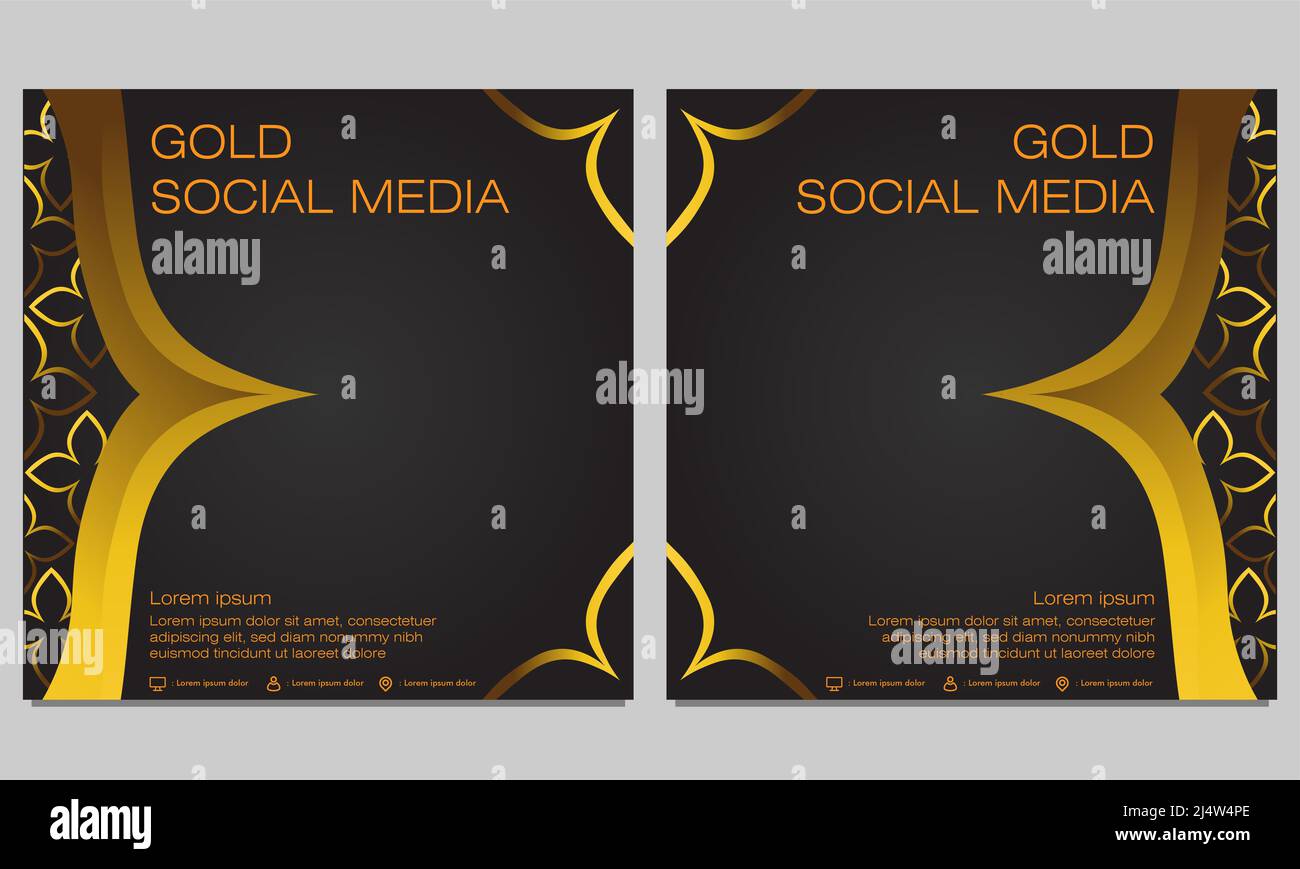 black gold social media post template design Stock Photo - Alamy