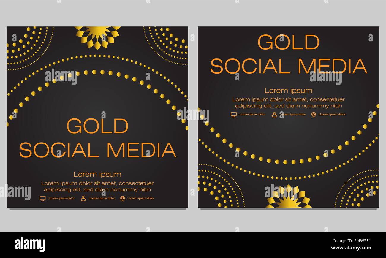 black gold social media post template design Stock Photo - Alamy