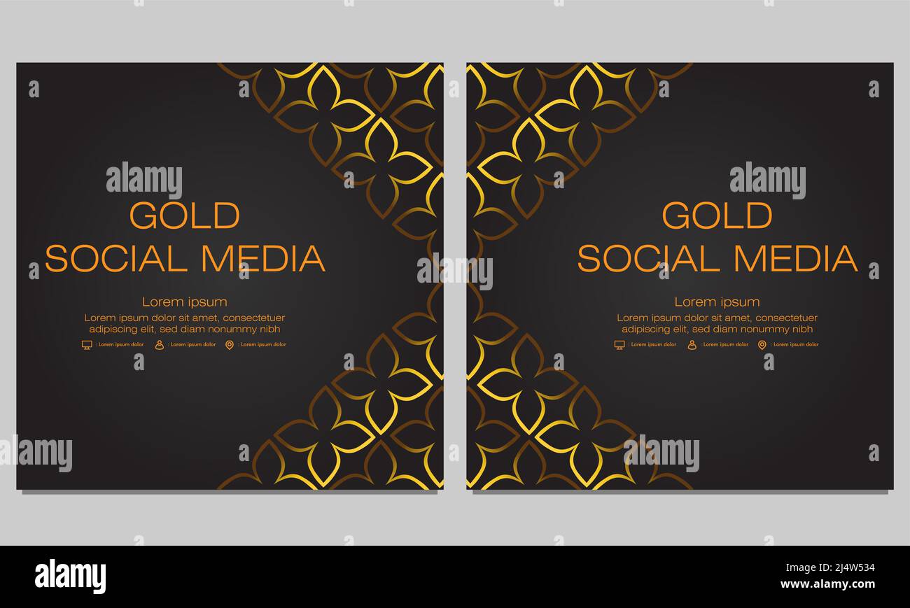 black gold social media post template design Stock Photo - Alamy
