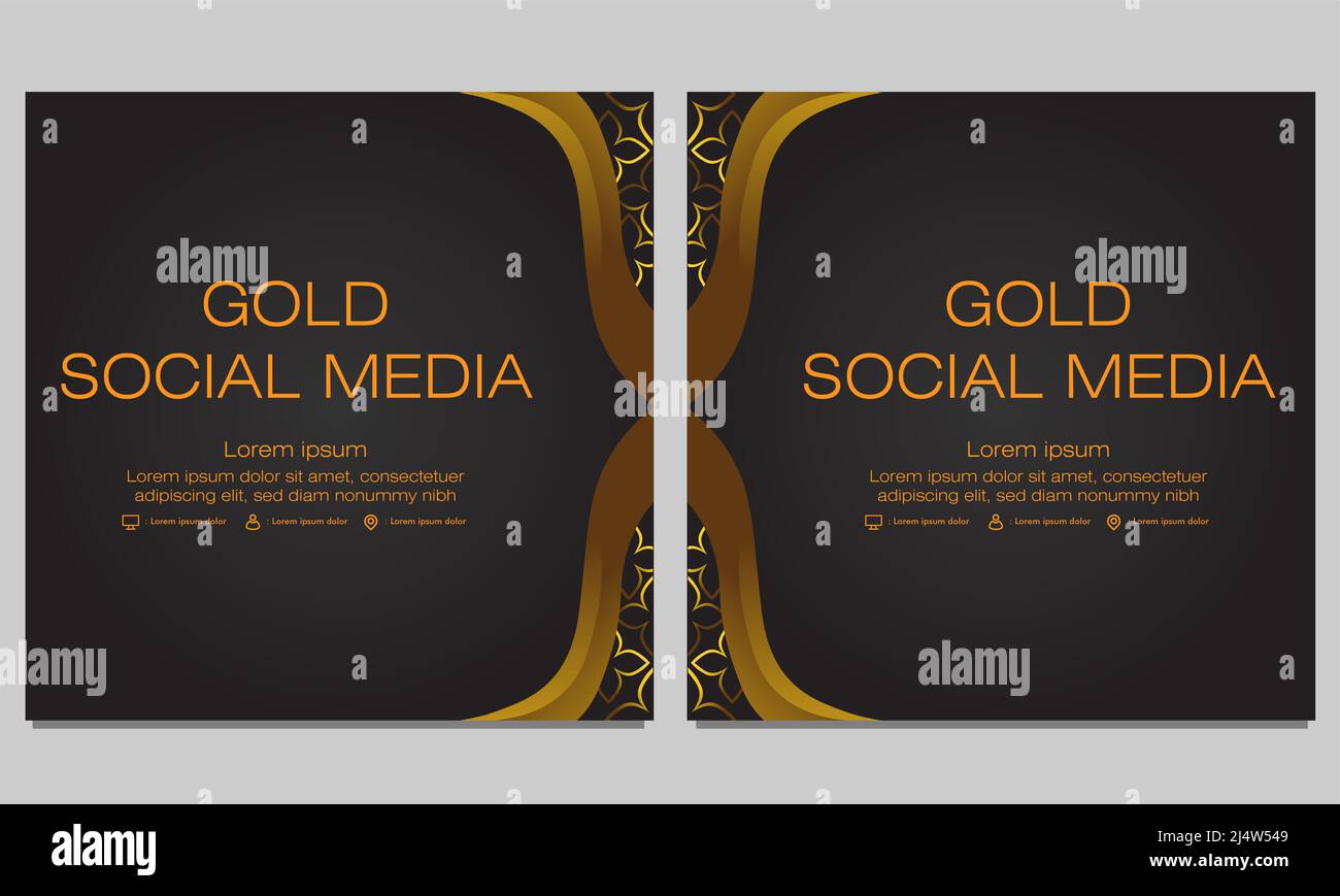 black gold social media post template design Stock Photo - Alamy