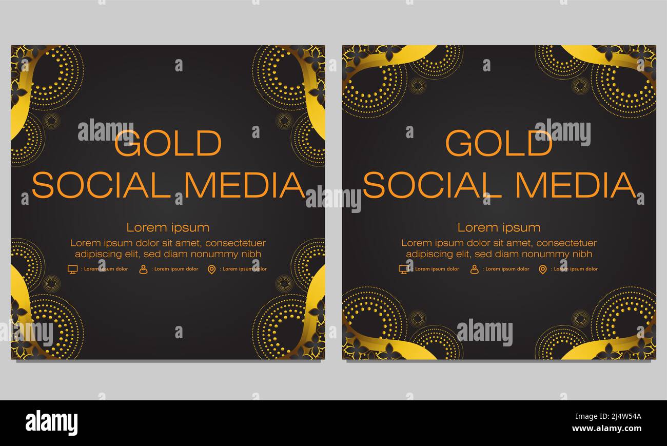 black gold social media post template design Stock Photo - Alamy