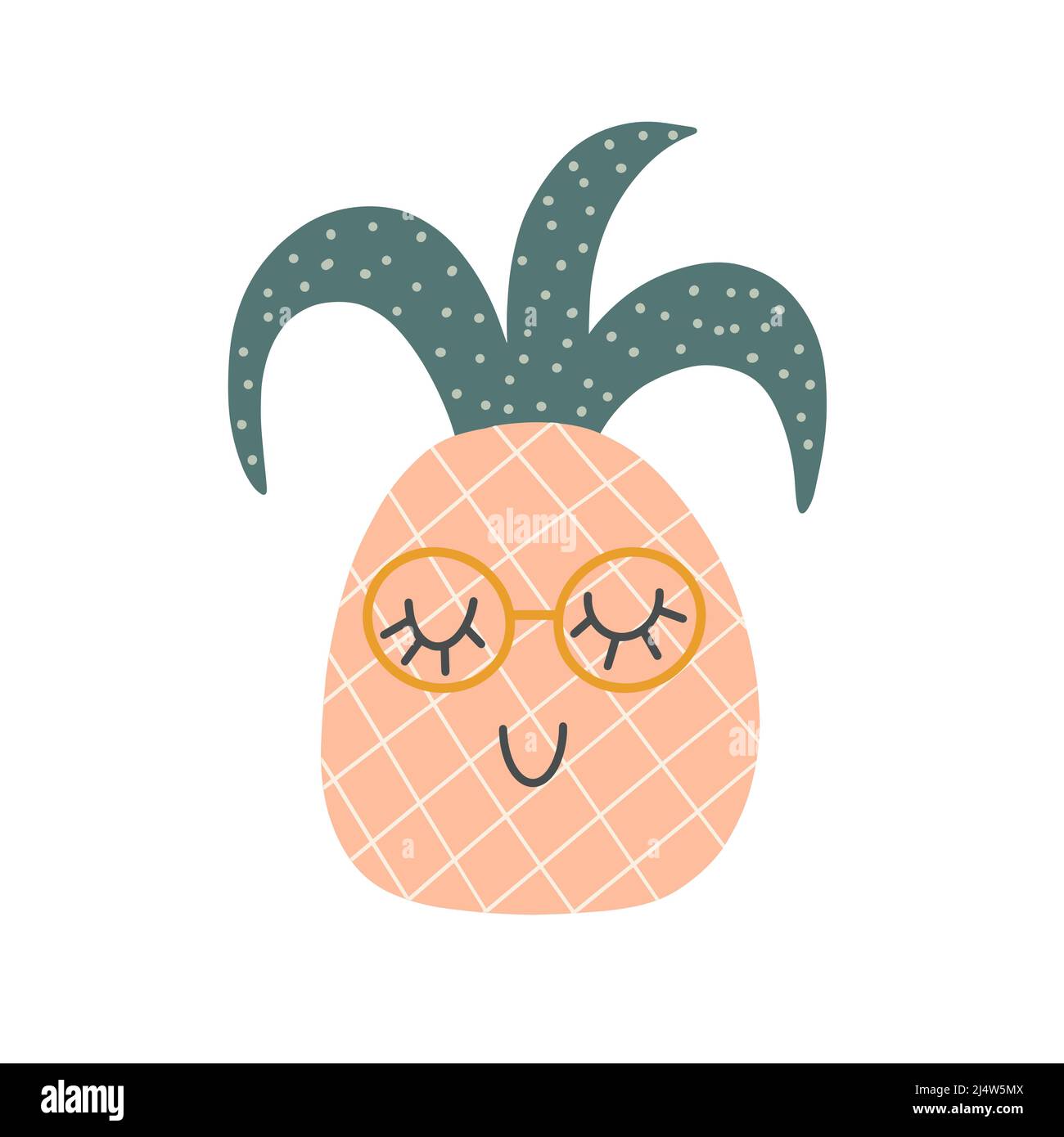 Funny pineapple character with happy face. Vector cartoon illustration