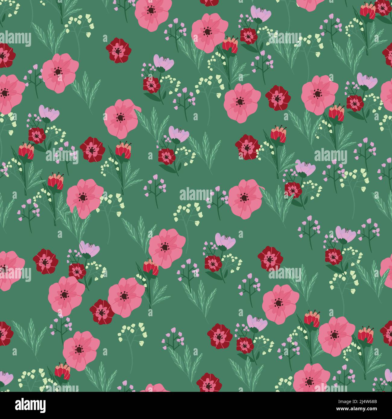 Seamless pattern. Vector flowers and leaves. Botanical illustration ...