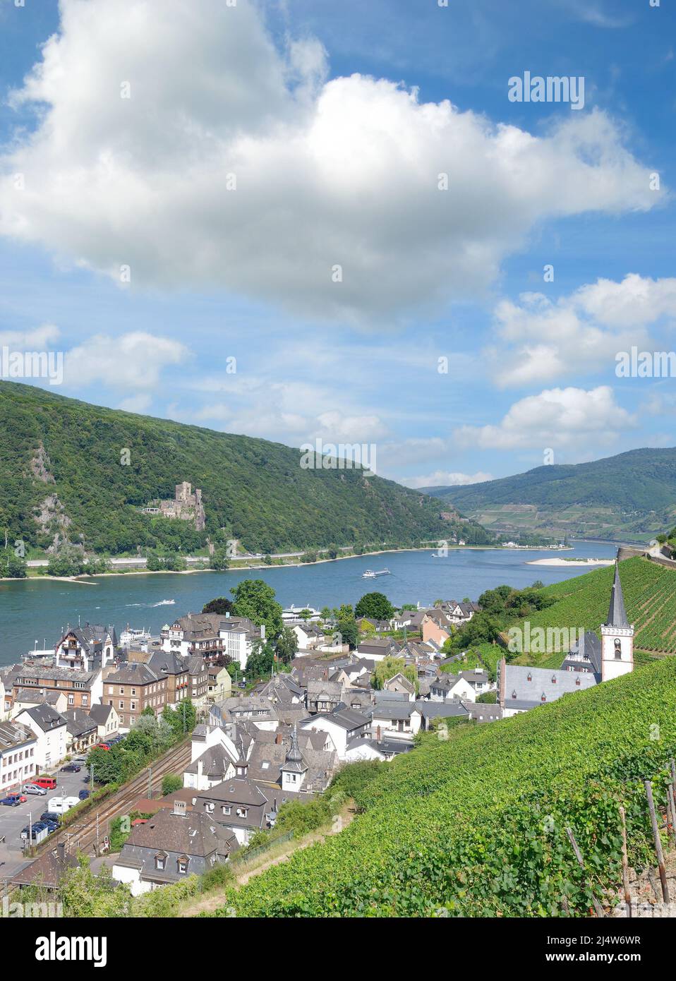famous Wine Village of Assmannshausen in Rheingau,Rhine River,Germany Stock Photo
