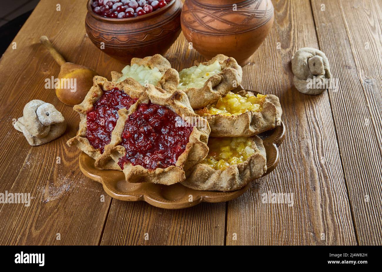 Karelian pasty - traditional pasties usually had a rye crust, but the North Karelian and Ladoga Karelian Stock Photo