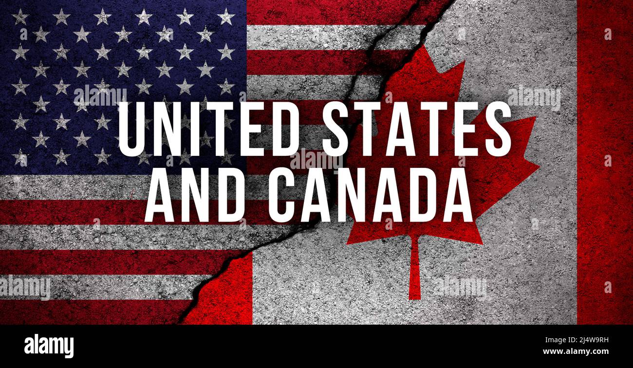 USA and Canada flags background with text. Friendship, political and ...