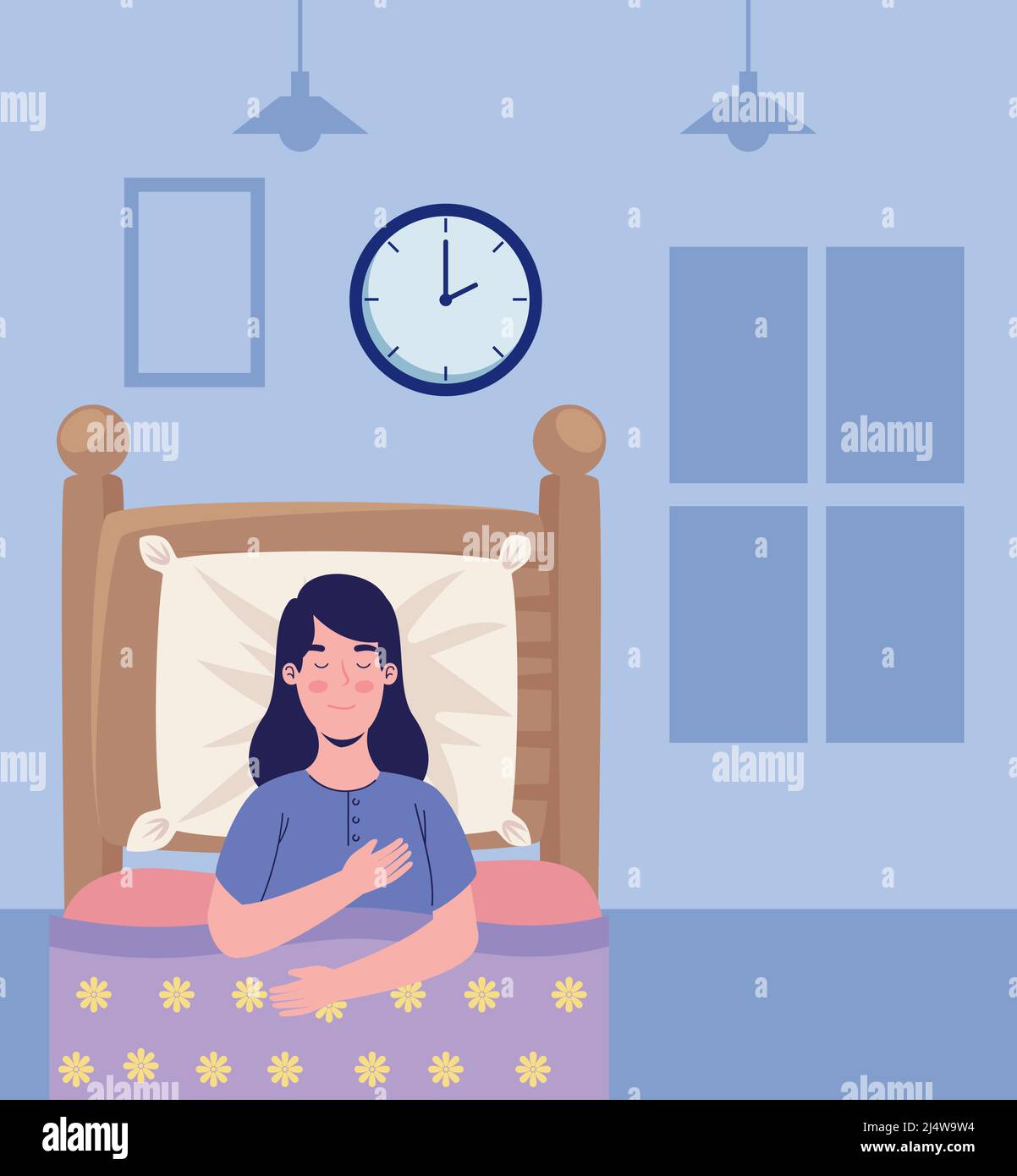 woman sleeping in bedroom scene Stock Vector Image & Art - Alamy