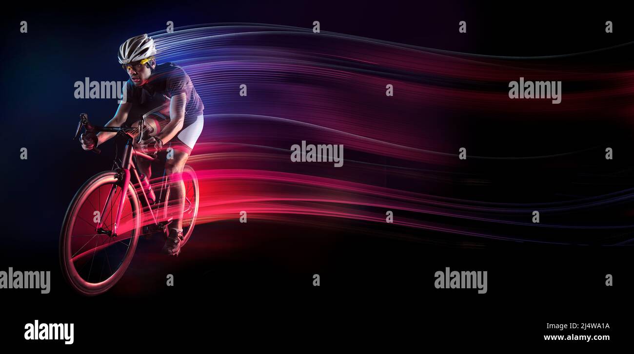 Spost Spost background with copyspace. Cyclist. Dramatic colorful portrait ...
