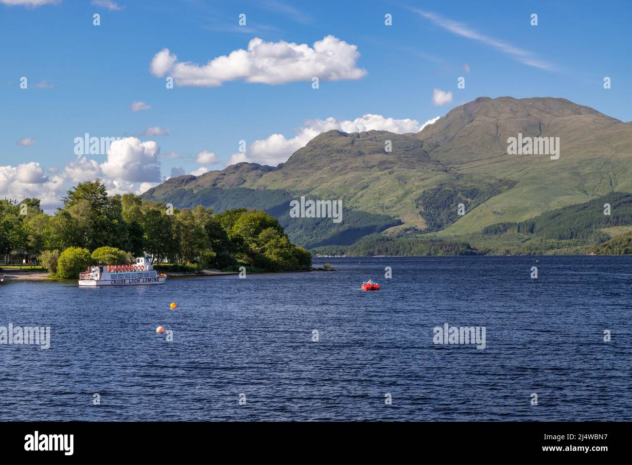 Pleasure boat at Luss on Loch Lomond, Scotland Stock Photo