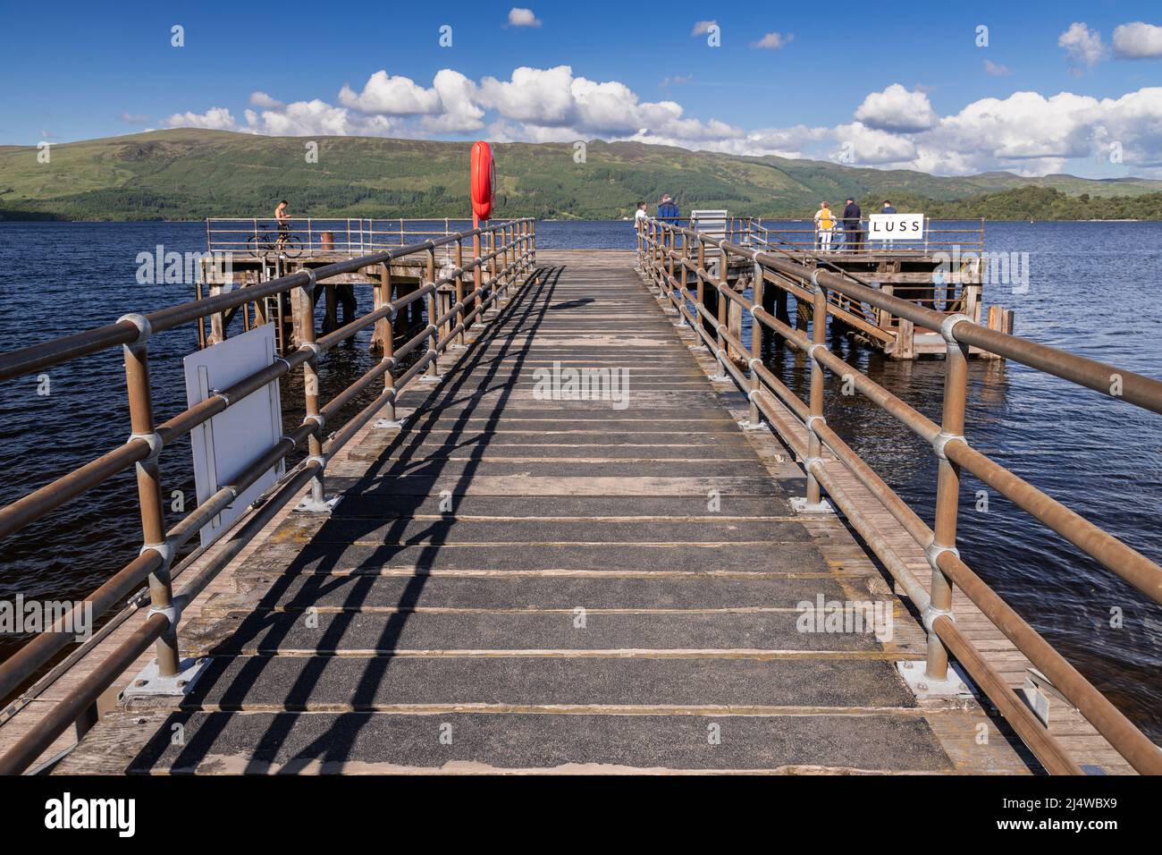 Wooden pier at Luss on Loch Lomond, Scotland Stock Photo