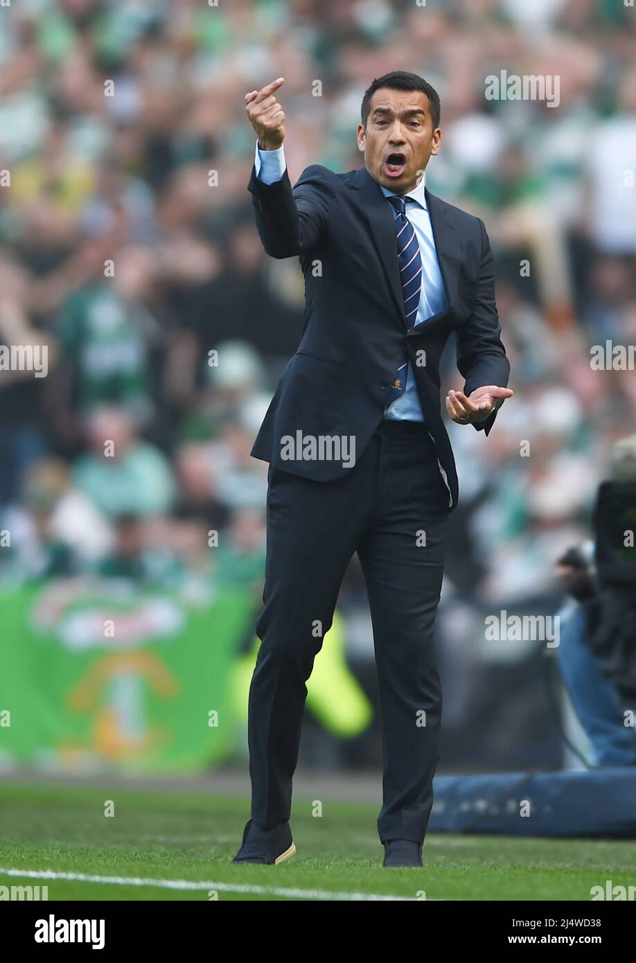 Glasgow, UK. 17th Apr, 2022. Rangers Manager Giovanni van Bronckhorst during the Scottish Cup