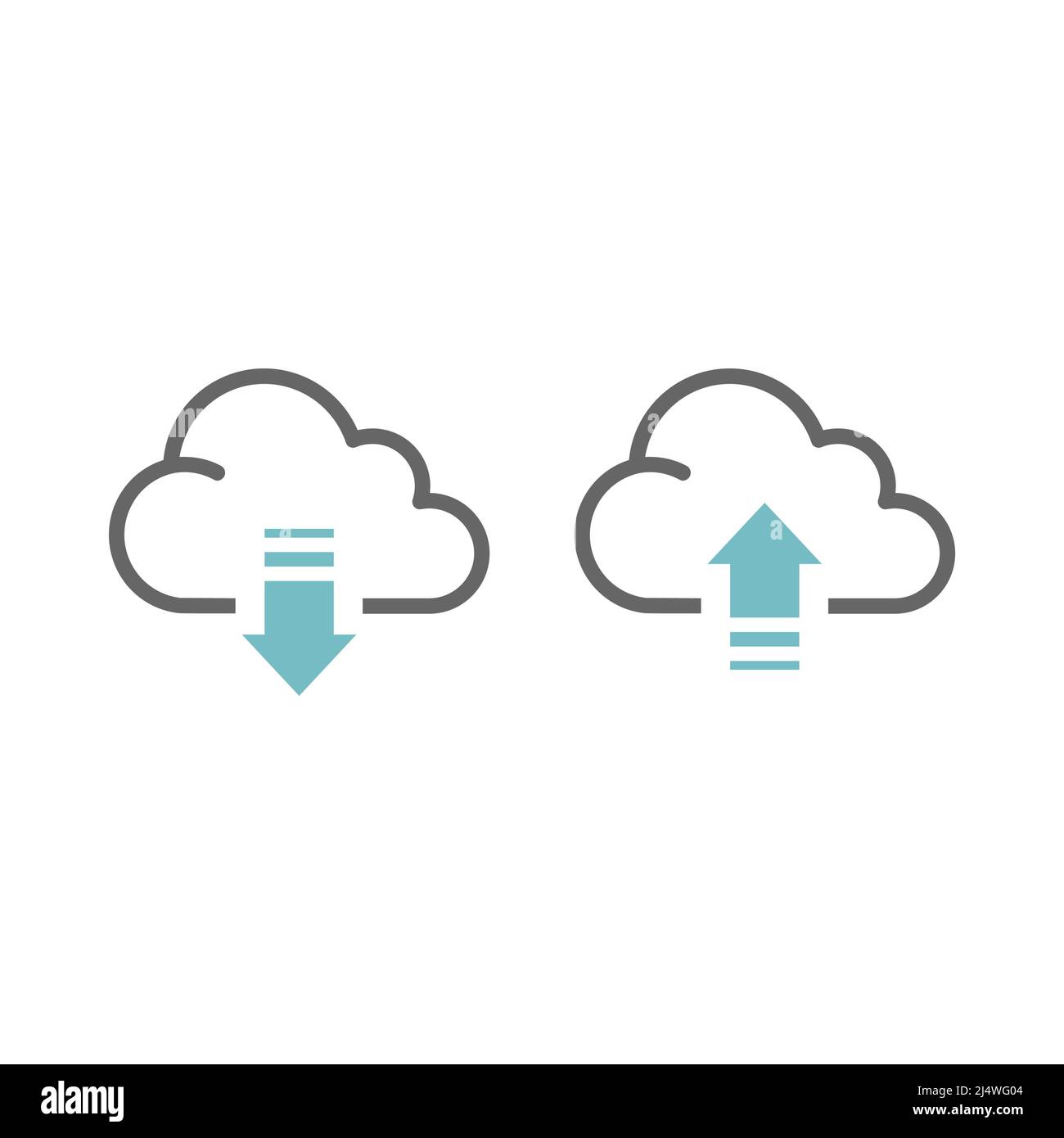 Cloud and arrow up and down black vector icon. Upload and download storage data filled symbols. Stock Vector