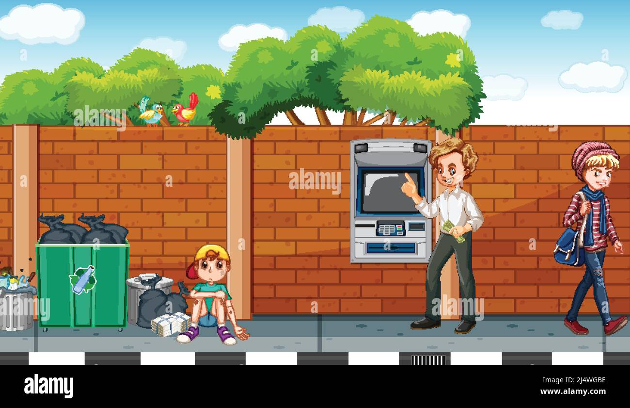 ATM machine street scene with people illustration Stock Vector Image ...