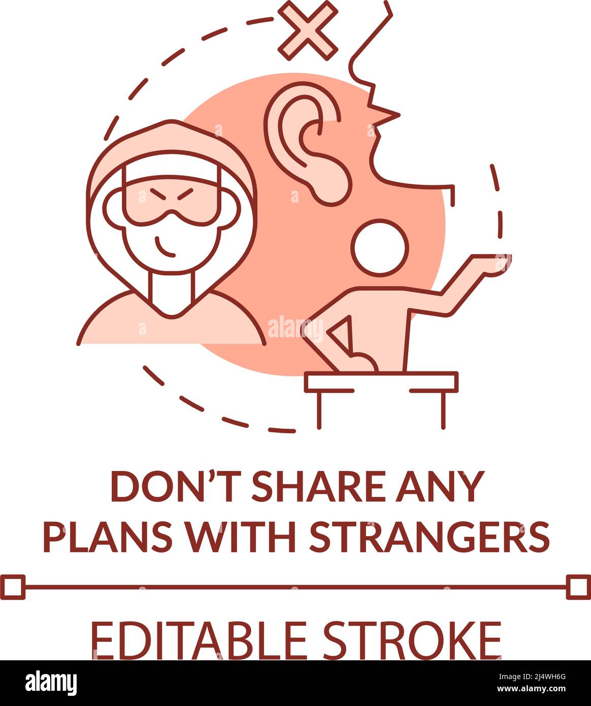Dont share any plans with strangers terracotta concept icon Stock Vector