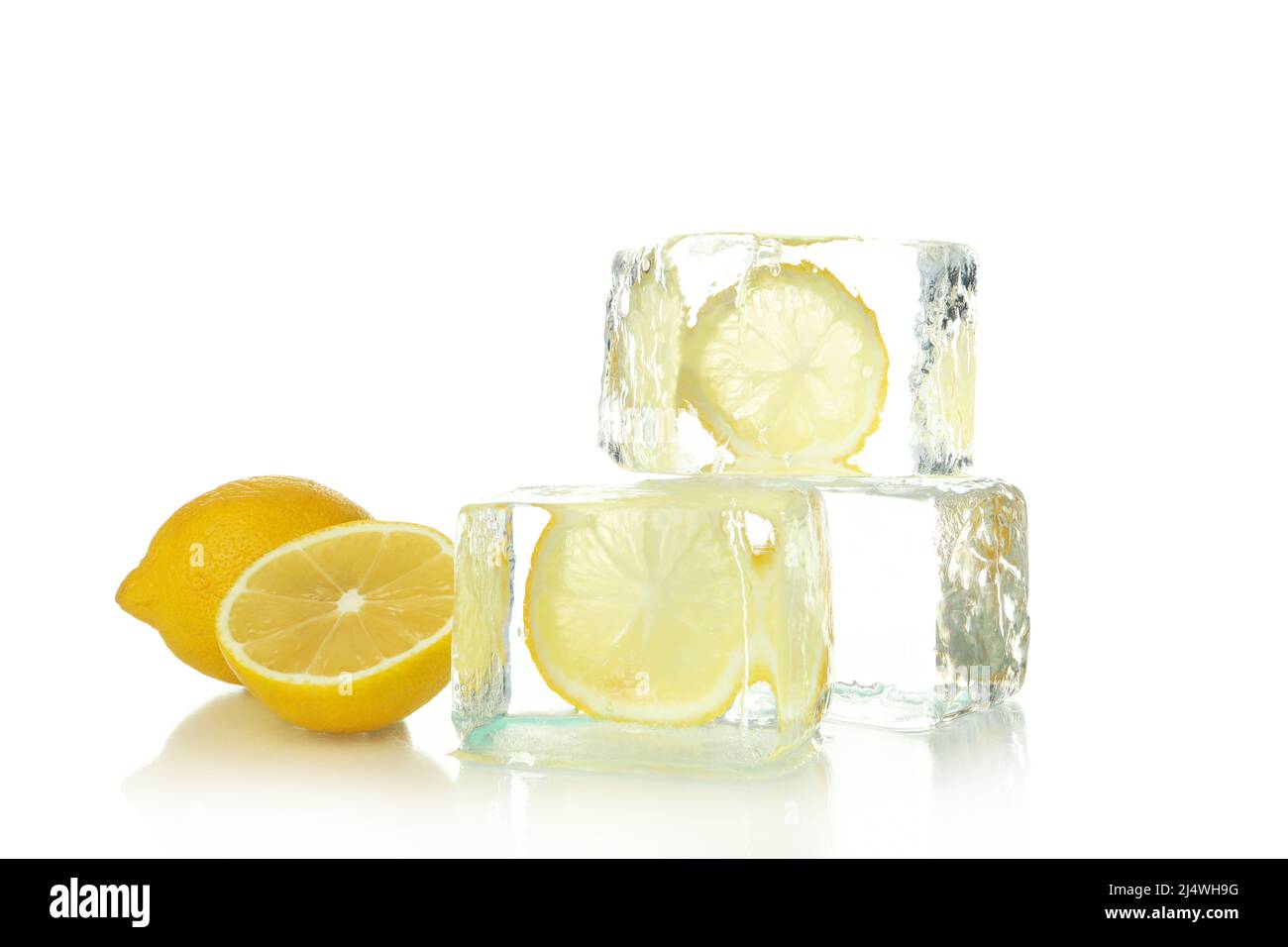 Ice forms with lemon isolated on white background Stock Photo - Alamy