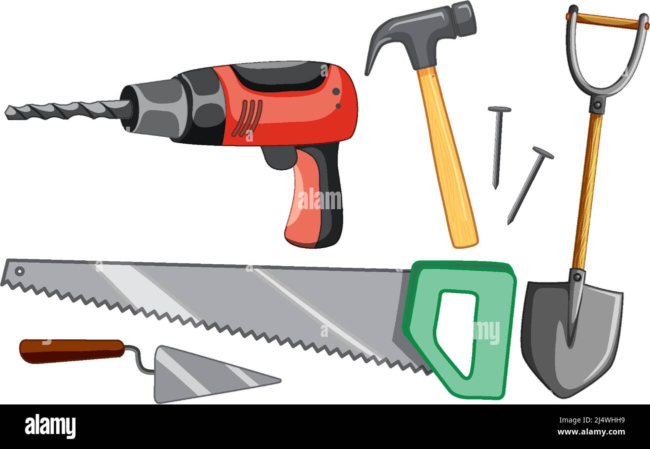 Set of construction site objects illustration Stock Vector