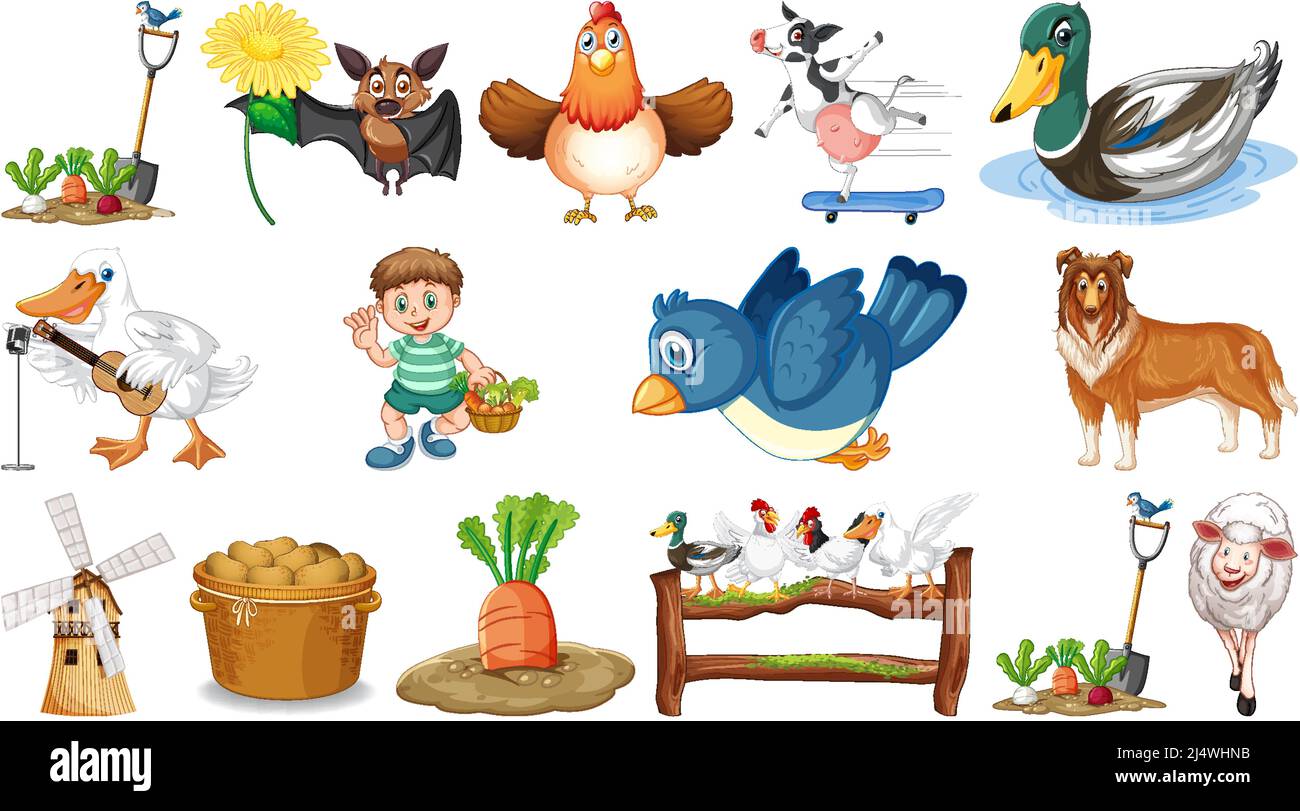 Boy and farm animals illustration Stock Vector Image & Art - Alamy