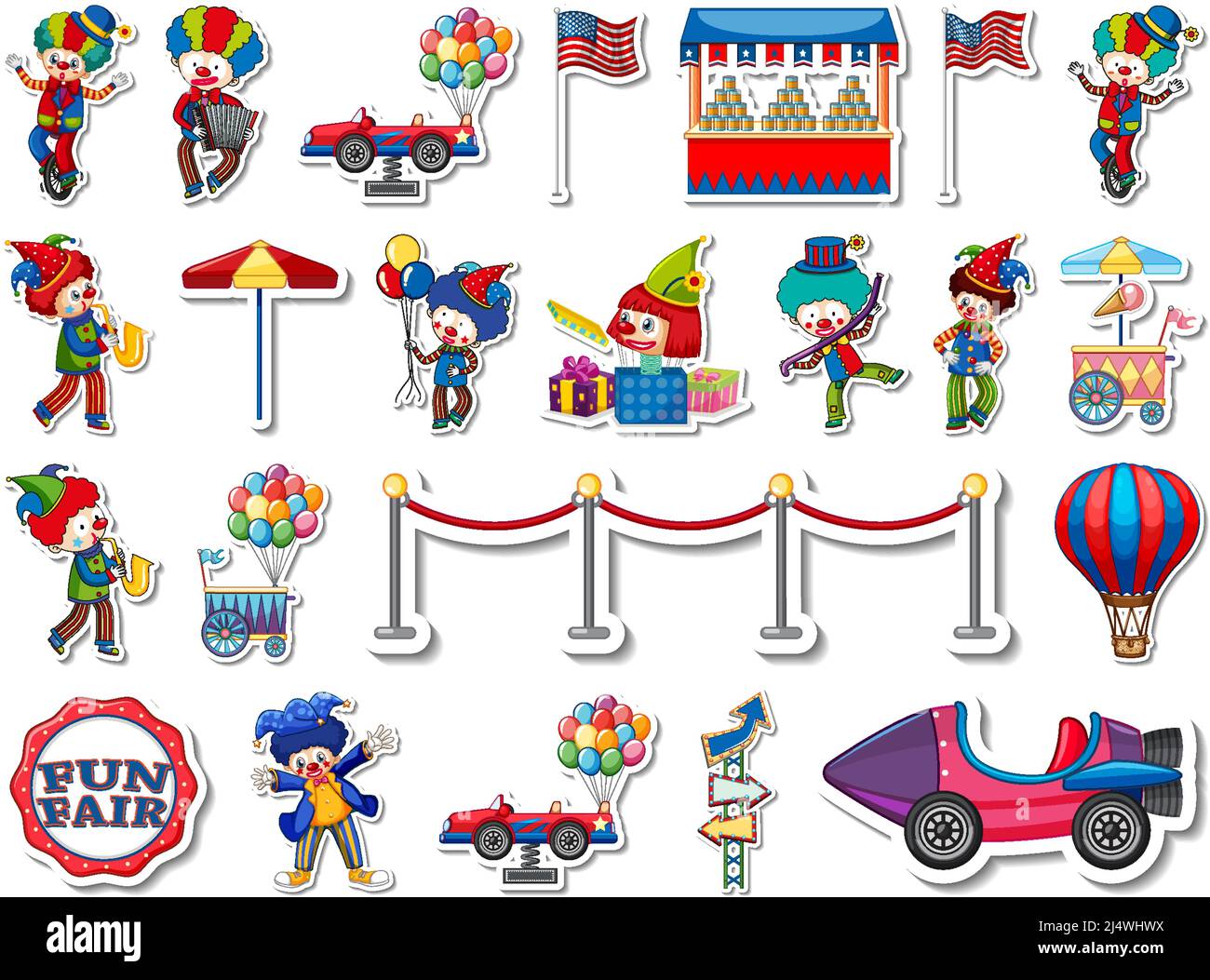 Sticker set of amusement park and fun fair objects illustration Stock ...