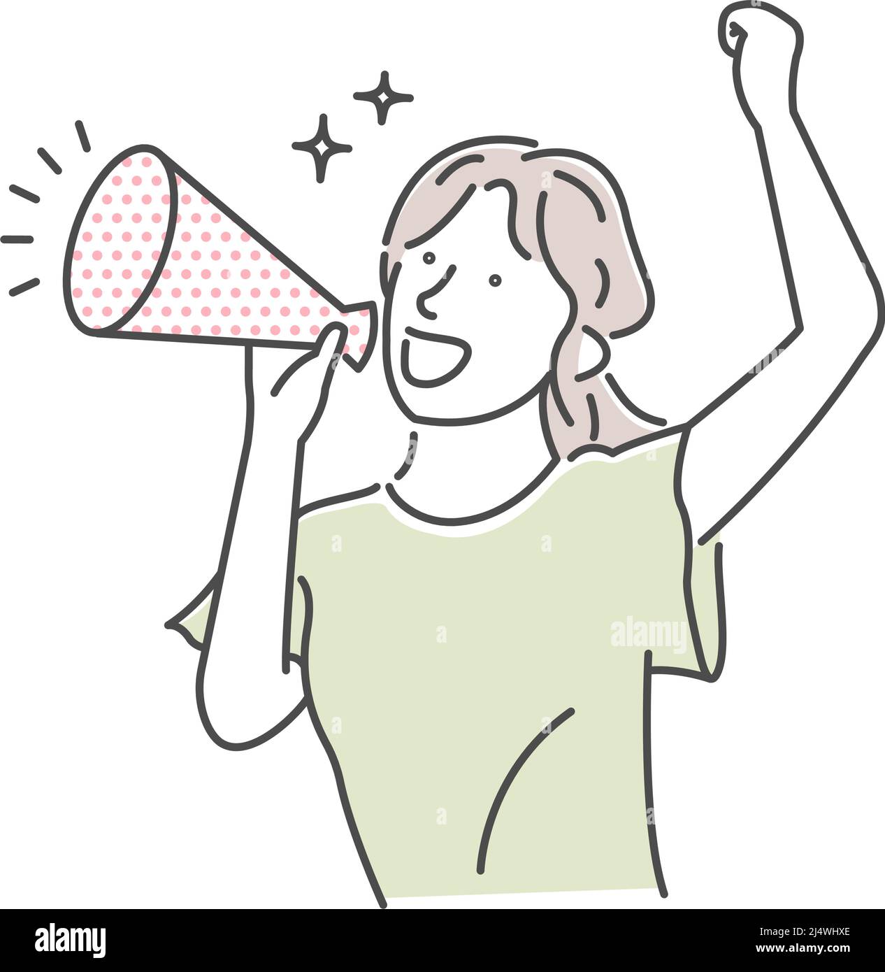 Vector illustration of a young woman making a loud voice using a megaphone Stock Vector