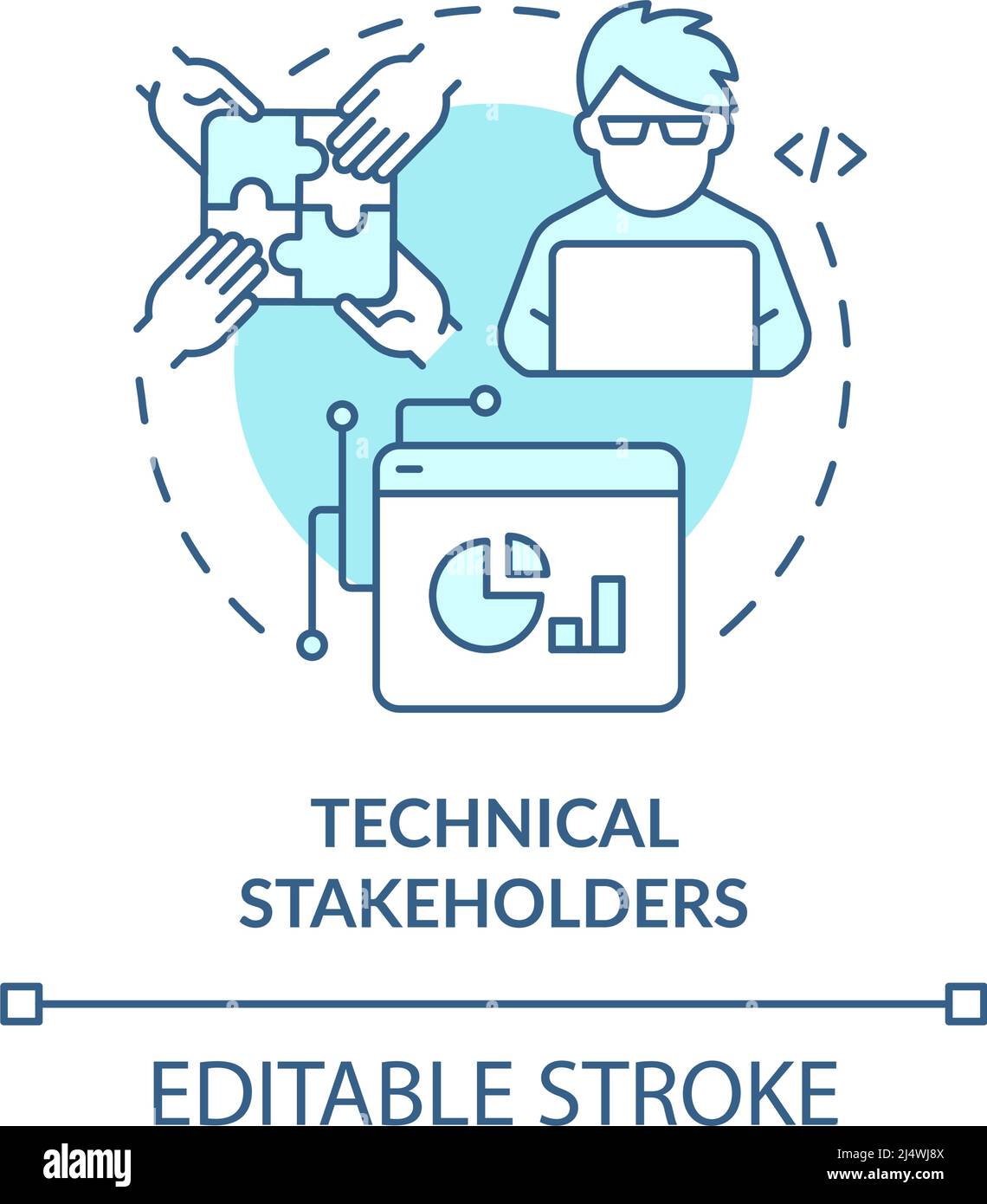 Technical stakeholders turquoise concept icon Stock Vector