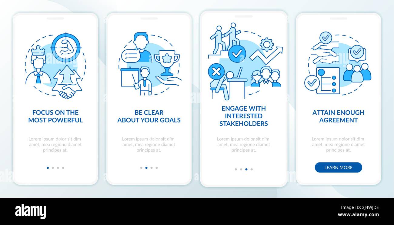Stakeholders engagement blue onboarding mobile app screen Stock Vector ...